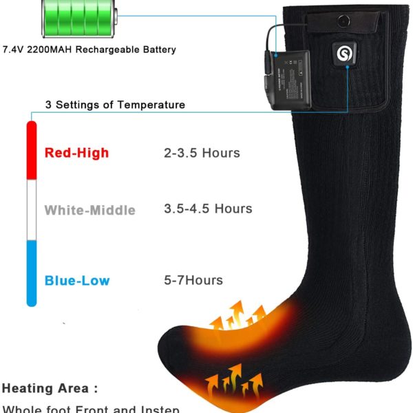 SNOW DEER Heated Electric Socks - Heating Levels and Area