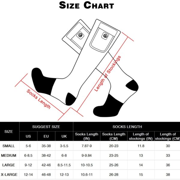 SNOW DEER Heated Electric Socks - Size Chart
