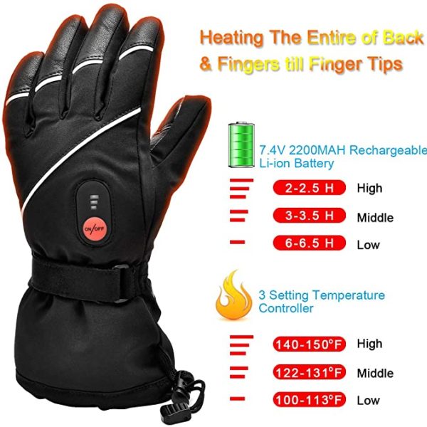 SNOW DEER Heated Electric Gloves - Heat settings and temperature